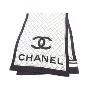 CHANEL Coco Mark Silk Scarf for Women in White and Black